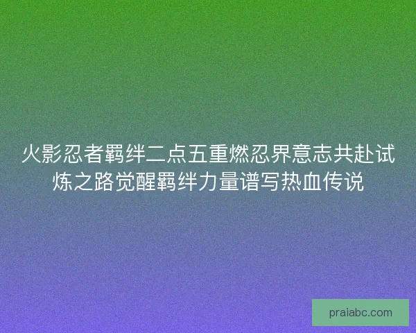 火影忍者羁绊二点五重燃忍界意志共赴试炼之路觉醒羁绊力量谱写热血传说